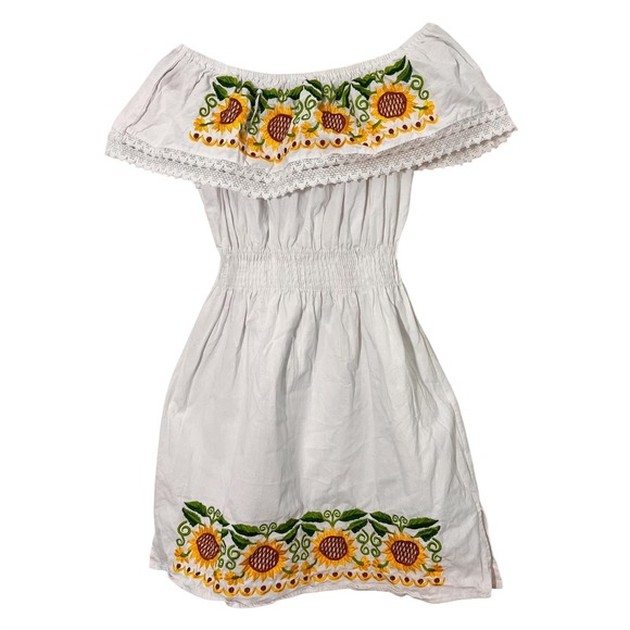 Tops - Vintage Boho Mexican Traditional Dress Size S Sunflower Embroidered Oaxacan